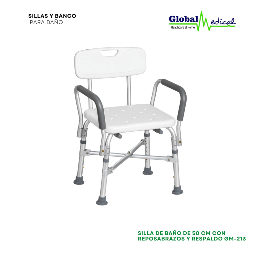 SILLA DE BAÑO DE 50 CM CON REPOSABRAZOS Y RESPALDO GM-213-A