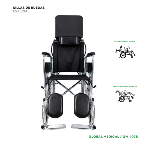 Silla de ruedas reciclable con llanta neumática negra GM-107B